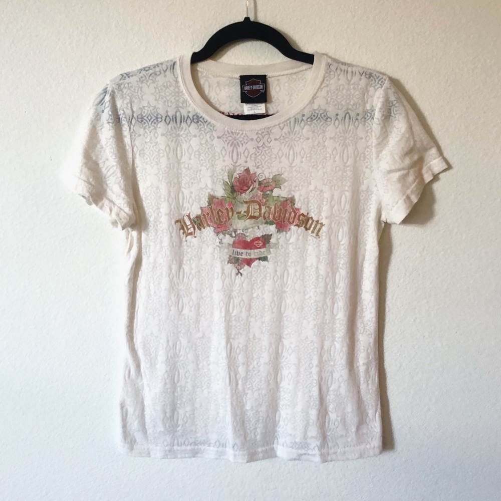 Harley-Davidson burnout graphic t-shirt roses L